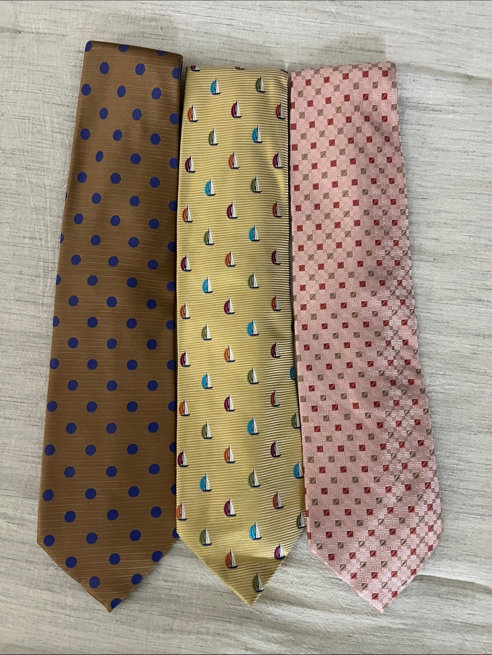 Men's Silk Tie - Brown Polka Dot, Yellow Nautical, Pink Geometric (Set of 3)